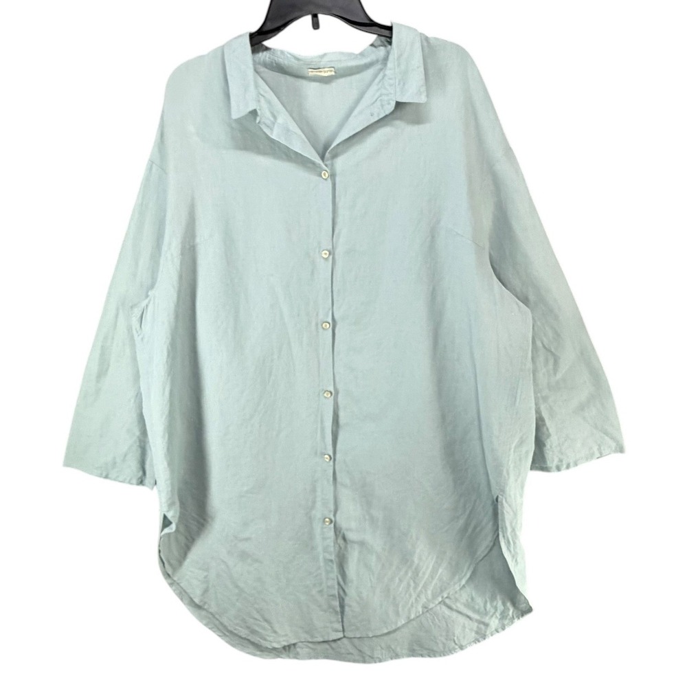 Annette Gortz Linen Cotton Longline Shirt M Blue Oversized Minimalist - FLAWS